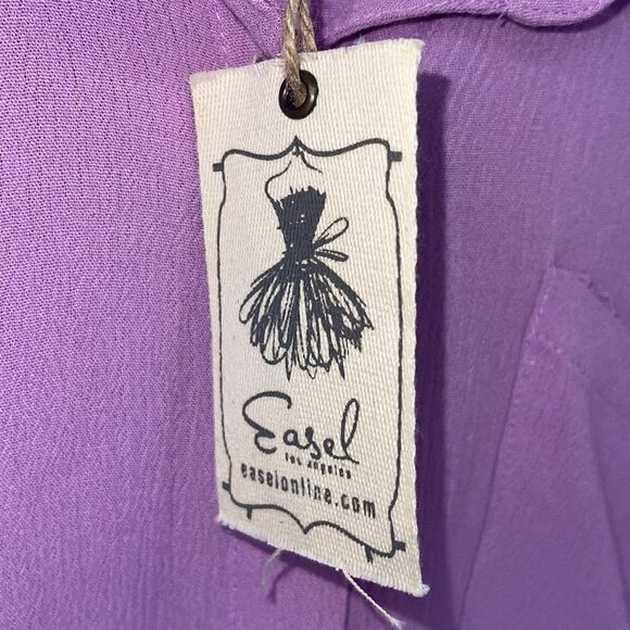 Easel Women’s Button Up Rayon Shirt Top 3/4 Sleeve Cuffed Pocket Purple Size Med - Picture 4 of 9
